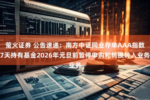 萤火证券 公告速递：南方中证同业存单AAA指数7天持有基金2026年元旦前暂停申购和转换转入业务